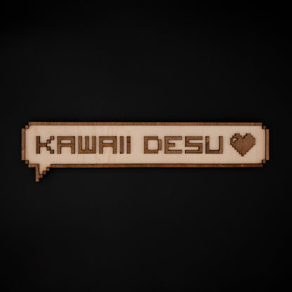Décoration murale Kawaii desu en bois – Pixel art japonais
