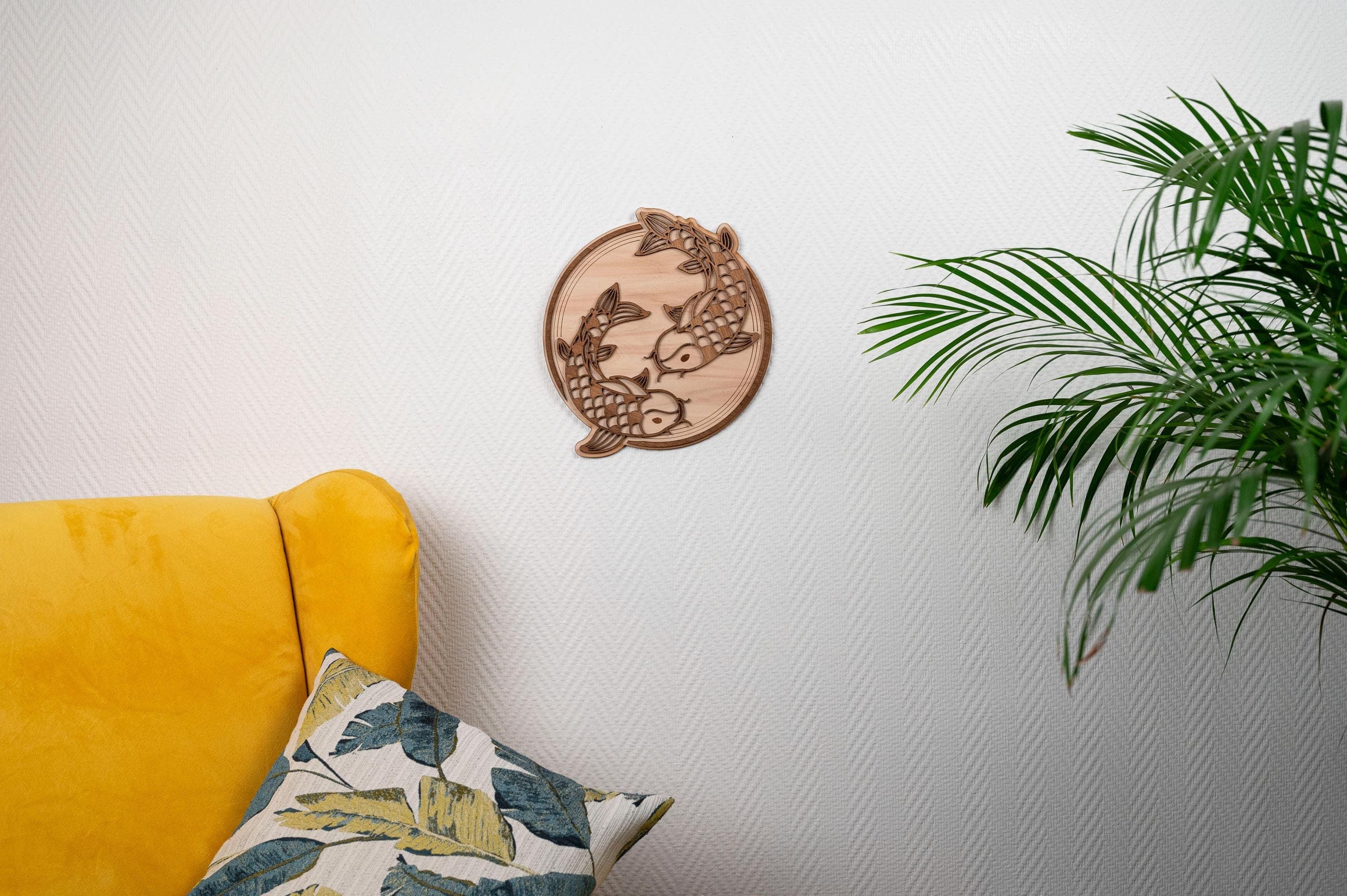 décoration murale japonaise carpe koi bois