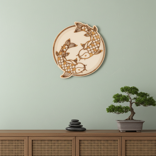 Décoration murale bois carpes Koï – Art japonais zen
