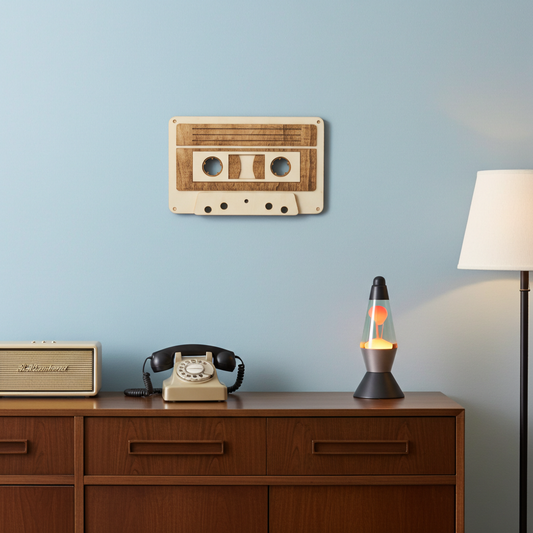 Cassette audio en bois – Décoration murale rétro années 80/90