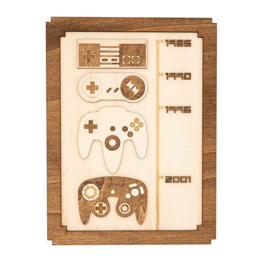 Timeline consoles rétro – Décoration murale bois rétro gaming