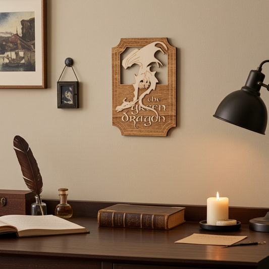 Enseigne murale Green Dragon Inn – Décoration fantasy inspirée du Seigneur des Anneaux