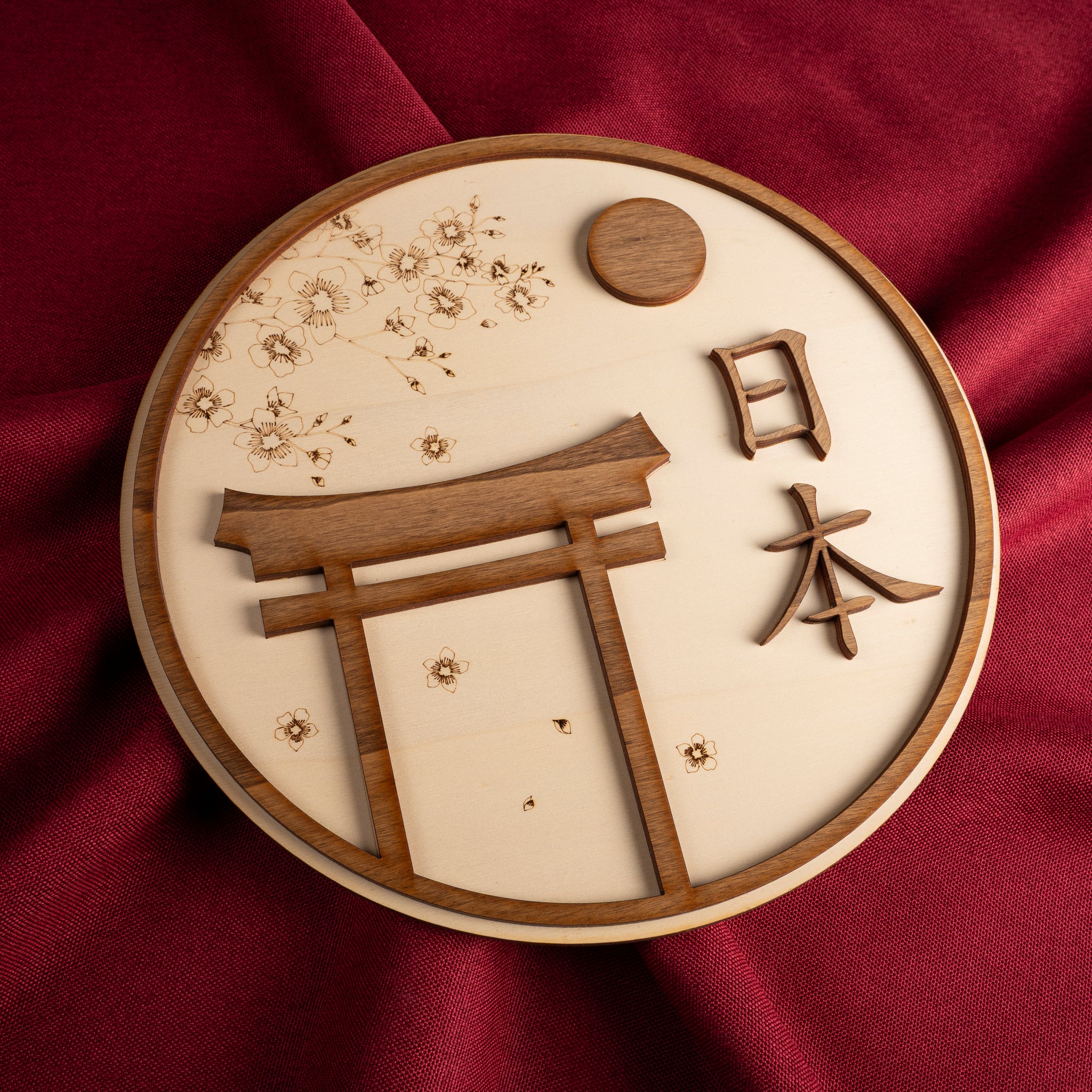 Décoration murale japonaise bois torii sakura
