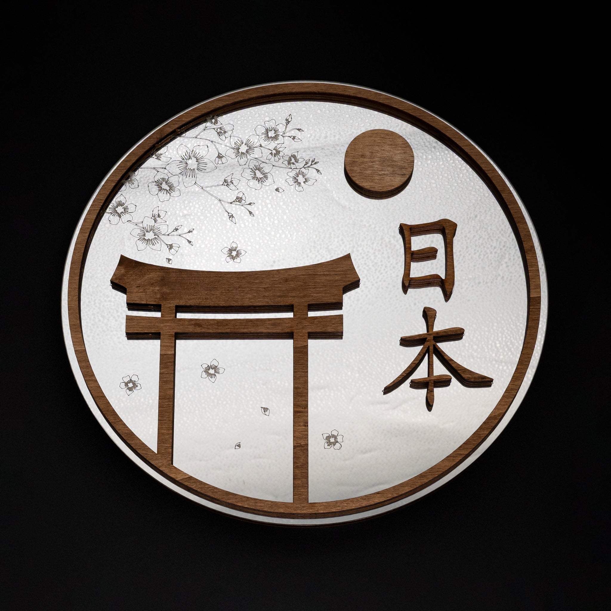 décoration murale bois japonaise miroir torii sakura