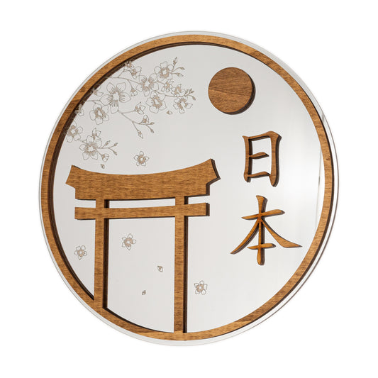 Miroir mural en bois – Décoration japonaise torii et sakura
