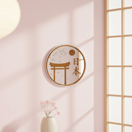 Miroir mural en bois – Décoration japonaise torii et sakura