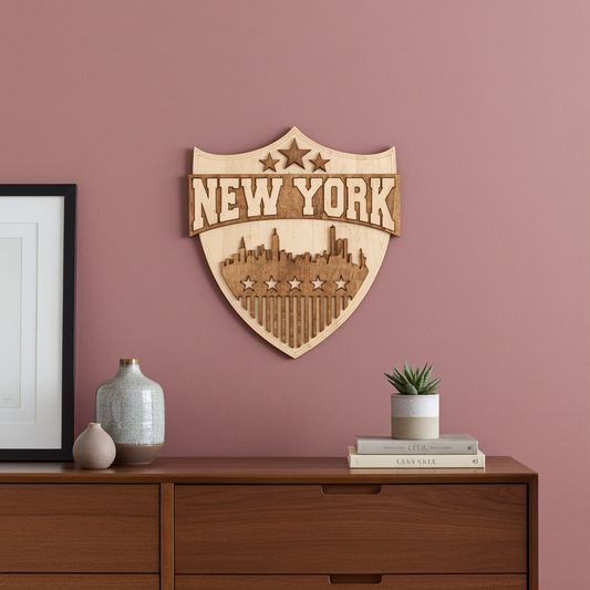 Décoration murale New York en bois – Skyline USA – Panneau rétro vintage style américain Big Apple