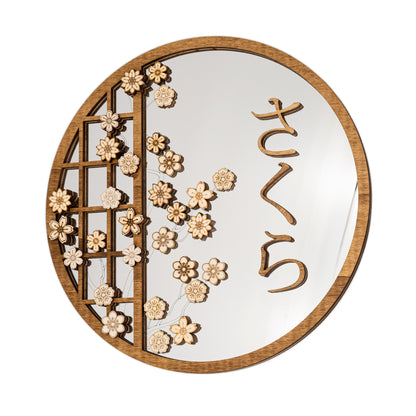 Miroir mural rond sakura – Décoration japonaise fleurs de cerisier