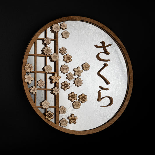 Miroir mural rond sakura – Décoration japonaise fleurs de cerisier