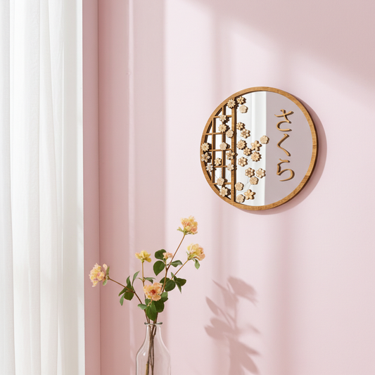 Miroir mural rond sakura – Décoration japonaise fleurs de cerisier