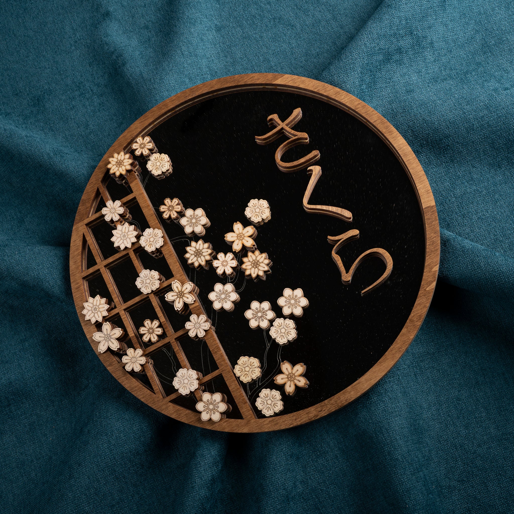 Décoration murale japonaise bois miroir sakura