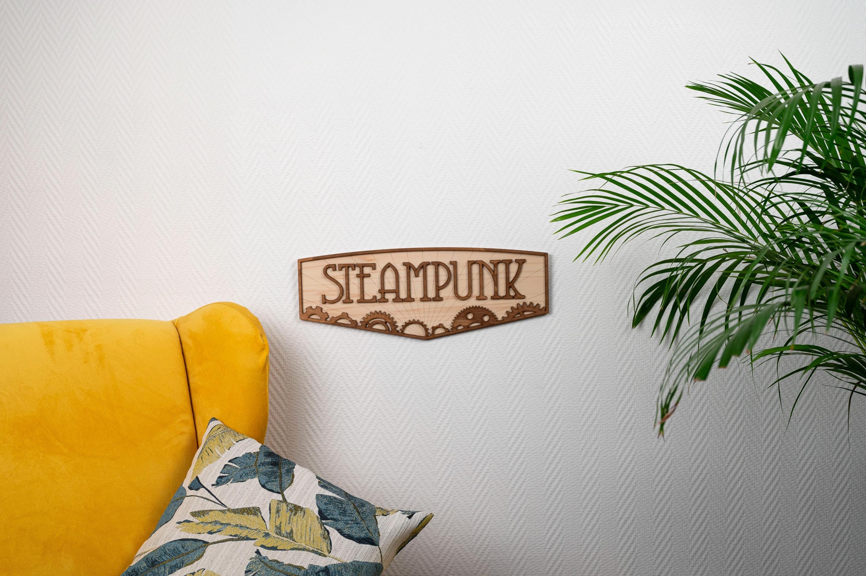Décoration murale bois rétrofuturiste steampunk