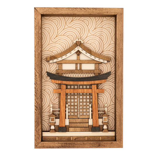 Tableau en bois sanctuaire shinto – Décoration murale inspirée du Japon traditionnel