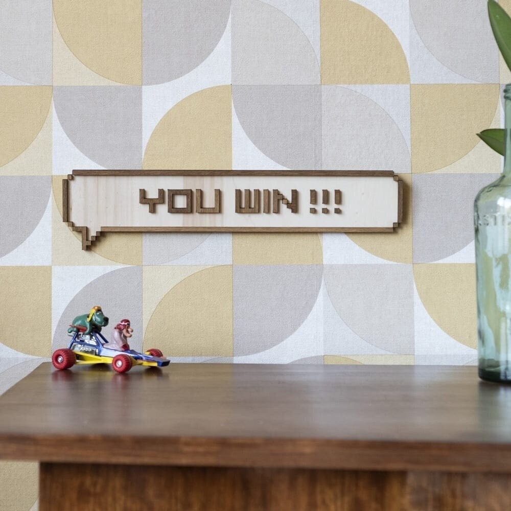 Pixel Bubble "You Win!!!" - Retrogaming Geek Gaming Room Wooden Wall Decoration Retro Vintage Gamer Gift