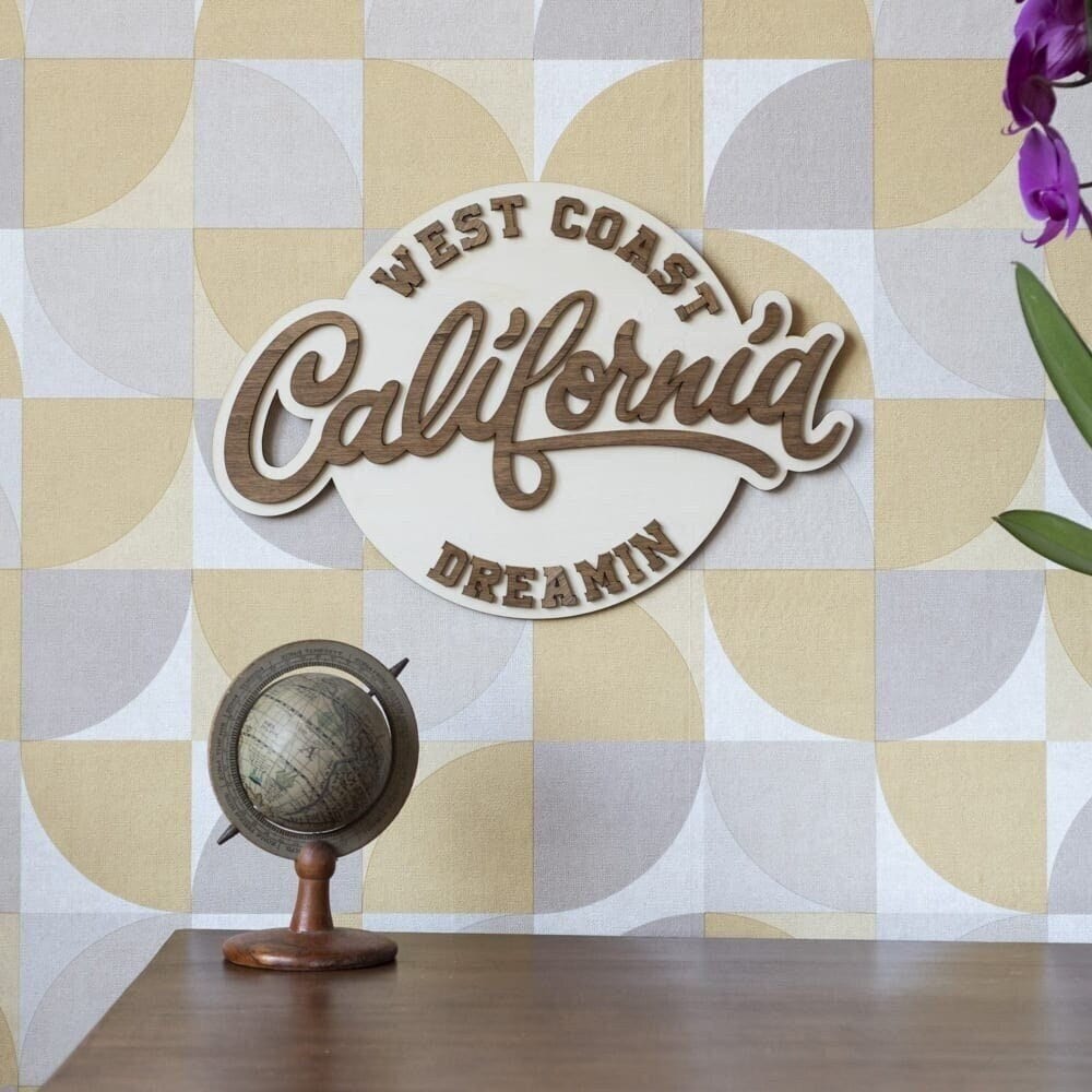 California Dreamin' – Décoration murale bois West Coast USA – Voyage rétro vintage surf cadeau Made in France