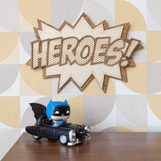 Heroes wooden wall decoration – Vintage retro comics wall art – Geek culture superhero USA pop culture – Made in France