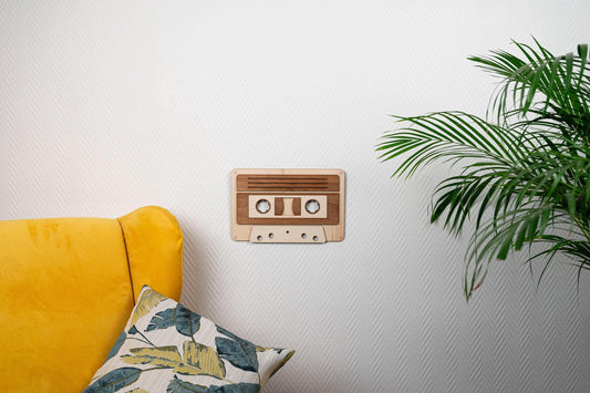 Wooden wall decoration Audio cassette – Nostalgia music 80s 90s retro – Vintage geek gaming room wall art – Made in France