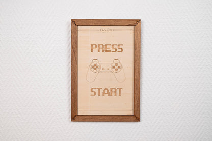 "Press Start" Wooden Wall Art - Retro 8bit Pixel Gaming Decor - Vintage Geek Gift - Playstation Nostalgia 90s Retro Childhood