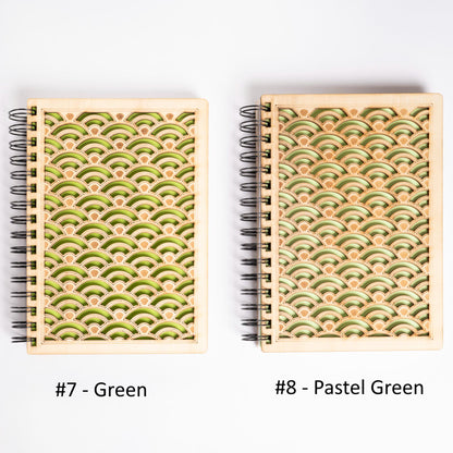 A5 light wood notebook – Refillable bullet journal – Traditional Japanese wave pattern – Made in France