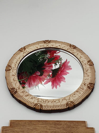 Miroir décoratif à poser Stargate miniature Porte des étoiles fanart pièce unique série TV années 90 rétro vintage nostalgie maquillage