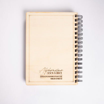A5 light wood notebook – Refillable bullet journal – Traditional Japanese wave pattern – Made in France