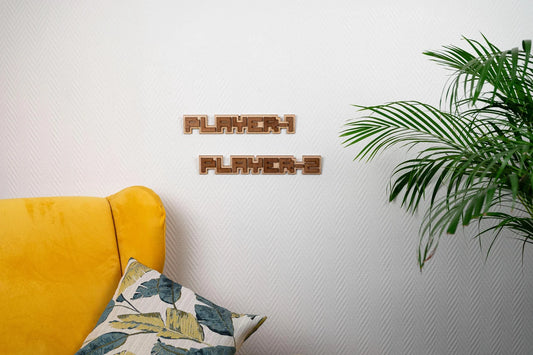 Wooden Player 1 Player 2 Couple Wall Decor - Retro Gaming Geek Pixel Art Gamer Gift Love Vintage Valentine's Day Nerd