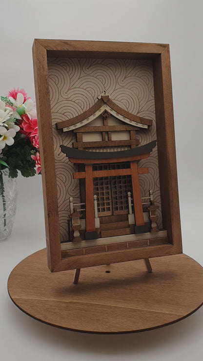 Tableau décoratif en bois – Temple Japonais - Sanctuaire Shinto – Décoration murale artisanale inspirée du Japon