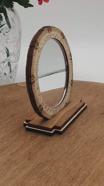 Miroir décoratif à poser Stargate miniature Porte des étoiles fanart pièce unique série TV années 90 rétro vintage nostalgie maquillage