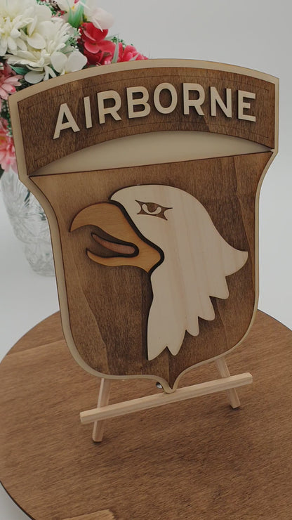 Applique murale 101st Airborne en bois | Décoration militaire vintage US Army | Cadeau vétéran Seconde Guerre mondiale WW2 Militaria