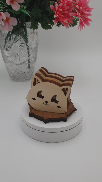 Set of cute reversible cat glass coasters wood kawaii manga anime japanese cute adorable original manga japan kitten cat fan