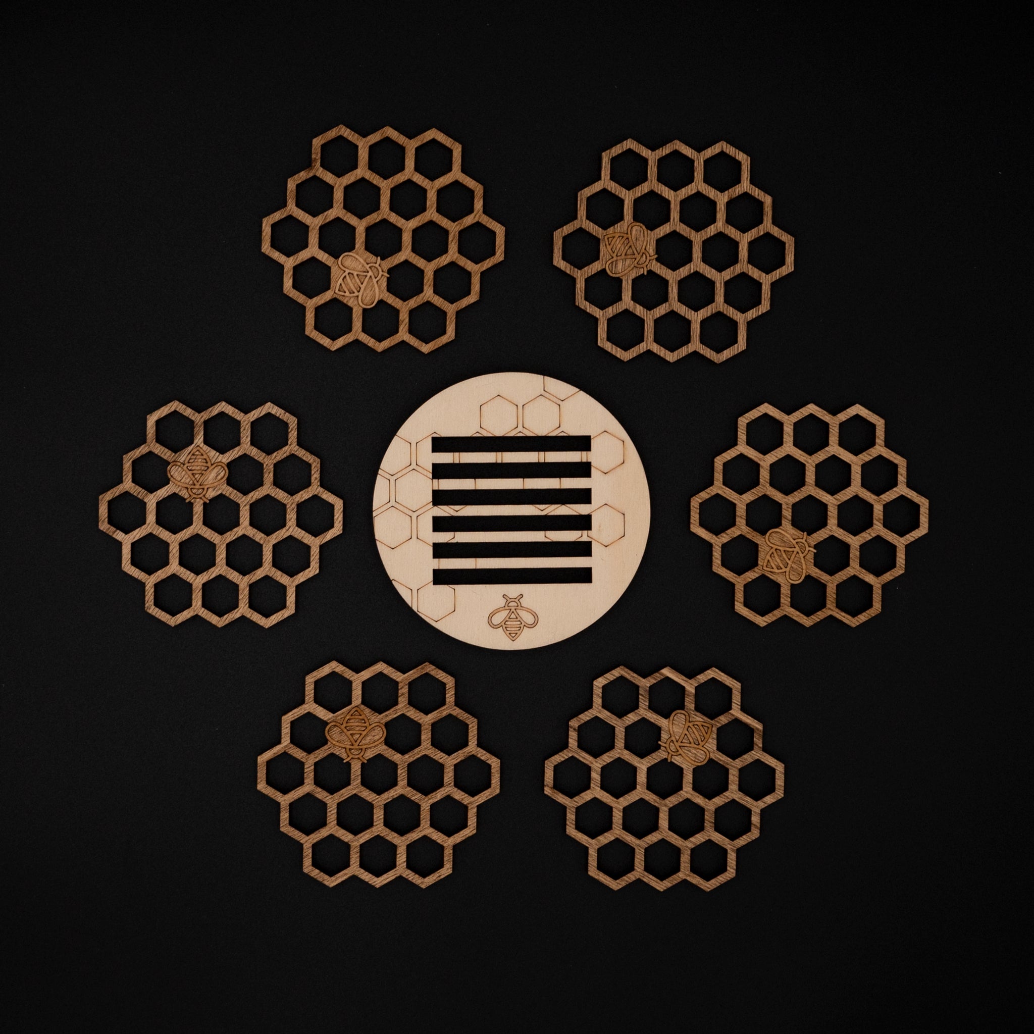 Lot sous verres bois abeille avec socle