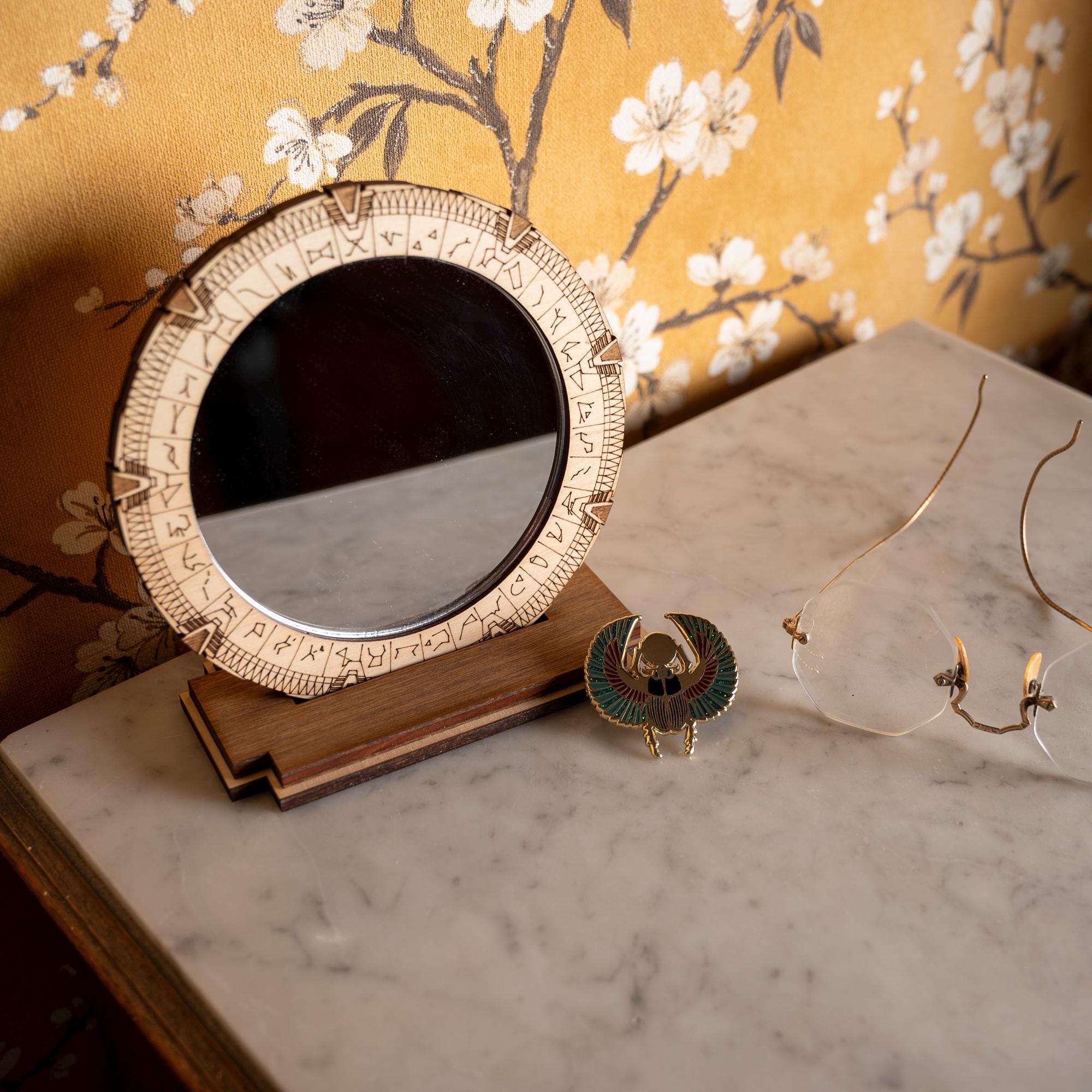 Miroir Stargate artisanal en bois