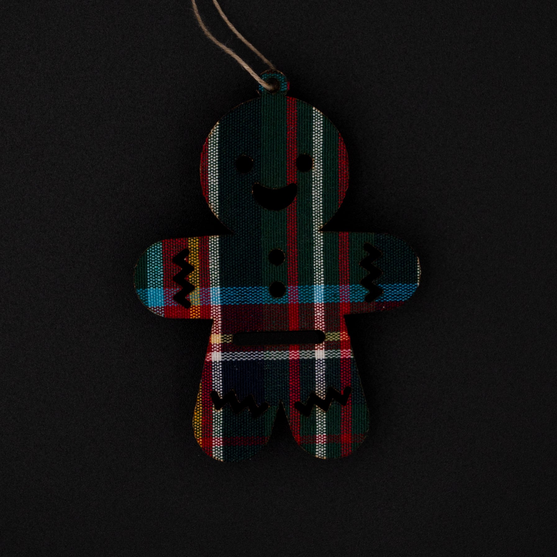suspension noël bois tissu bonhomme tartan écossais
