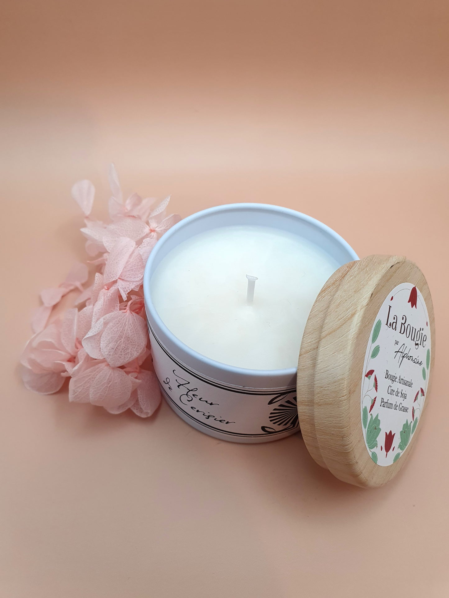 Bougie parfumée Fleur de Cerisier – White Edition | Cire de soja naturelle | Fabriquée en France